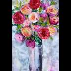 Vase with apricot roses
